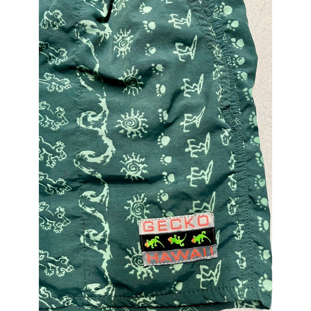 Gecko Hawaii Mens‎ Small Green Tribal Gecko Print Nylon Board Shorts GHV02 Wave